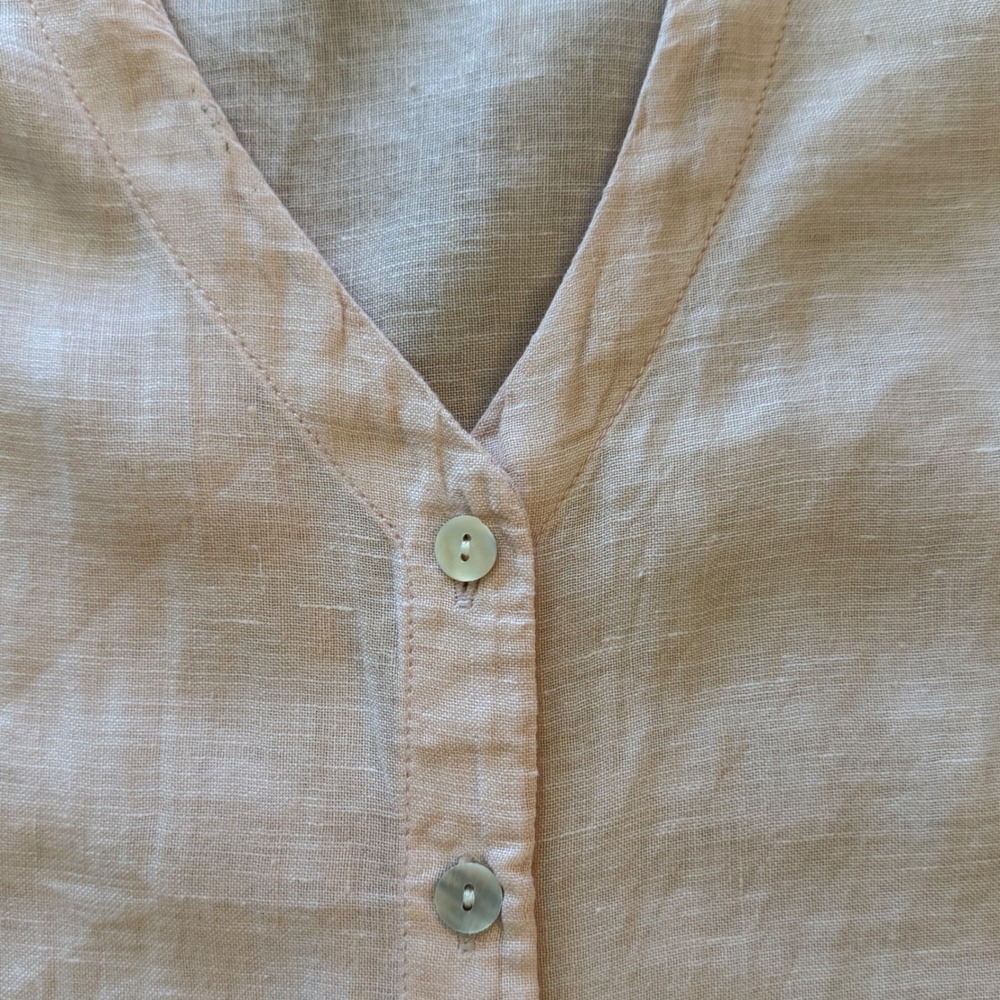 Jones New York JNY Pink 100% Linen Button Up Cap Sleeve V-Neck Blouse Top Size M - Picture 7 of 12